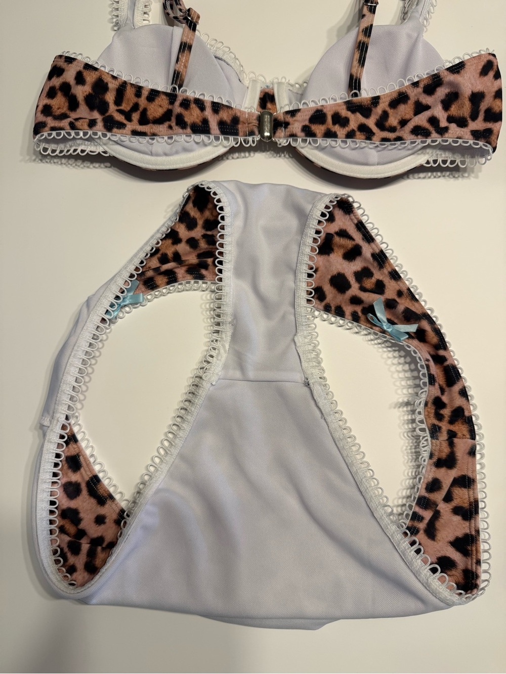 SHEIN Swim Leopard Print Lace Trim Bow Tie Underwire Bikini Set - Large - Picture 12 of 12